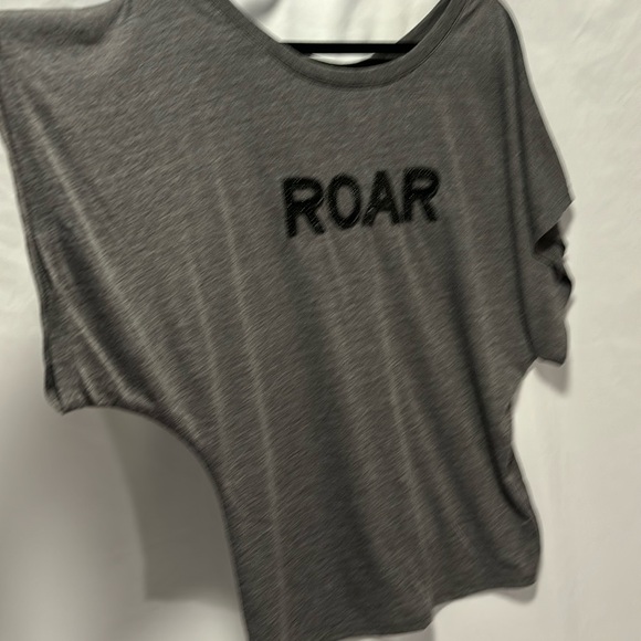 “ROAR” Black Sequined, Grey Heather, Wide Neck, Short Sleeve Dolman Shirt - Picture 3 of 5